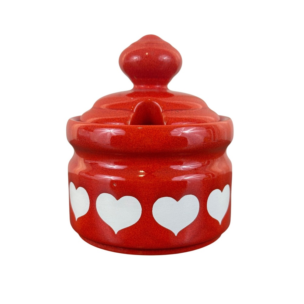 VTG Waechtersbach 1970s W Germany Earthenware Red Heart 3 3/4" Sugar Dish w Lid